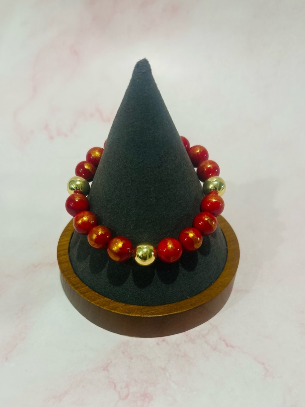 14K Gold plated Red Beaded Bracelet with 14k Gold filled Accents - unisex